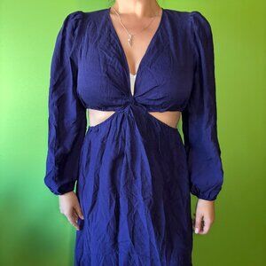Navy blue dress with rib cutouts, long puffed sleeves / A New Day / Large